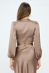 Satin Elegance Wrap Crop Top with Tie Satin Elegance Wrap Crop Top with Tie