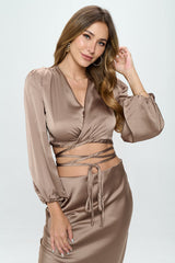 Satin Elegance Wrap Crop Top with Tie Satin Elegance Wrap Crop Top with Tie