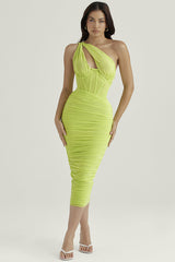 Elegant Pleated One-Shoulder Fishbone Hollow Long Dress Elegant Pleated One-Shoulder Fishbone Hollow Long Dress