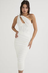 Elegant Pleated One-Shoulder Fishbone Hollow Long Dress Elegant Pleated One-Shoulder Fishbone Hollow Long Dress