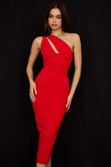 Elegant Pleated One-Shoulder Fishbone Hollow Long Dress Elegant Pleated One-Shoulder Fishbone Hollow Long Dress