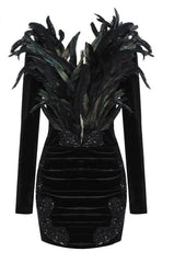 Sparkling Feather Embellished Sequin Dress Sparkling Feather Embellished Sequin Dress
