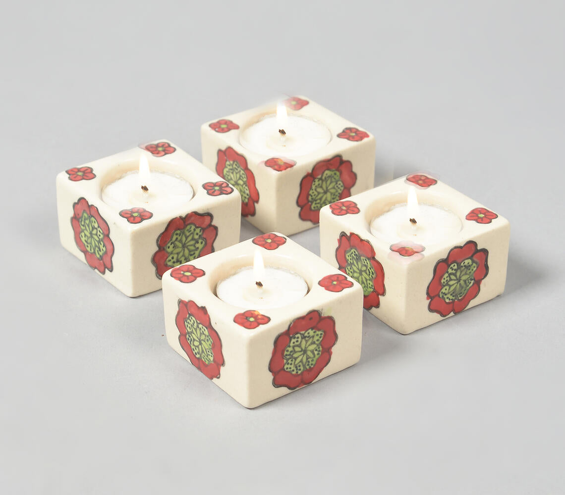 Hand Painted Ceramic Candle Holders (Set of 4)
