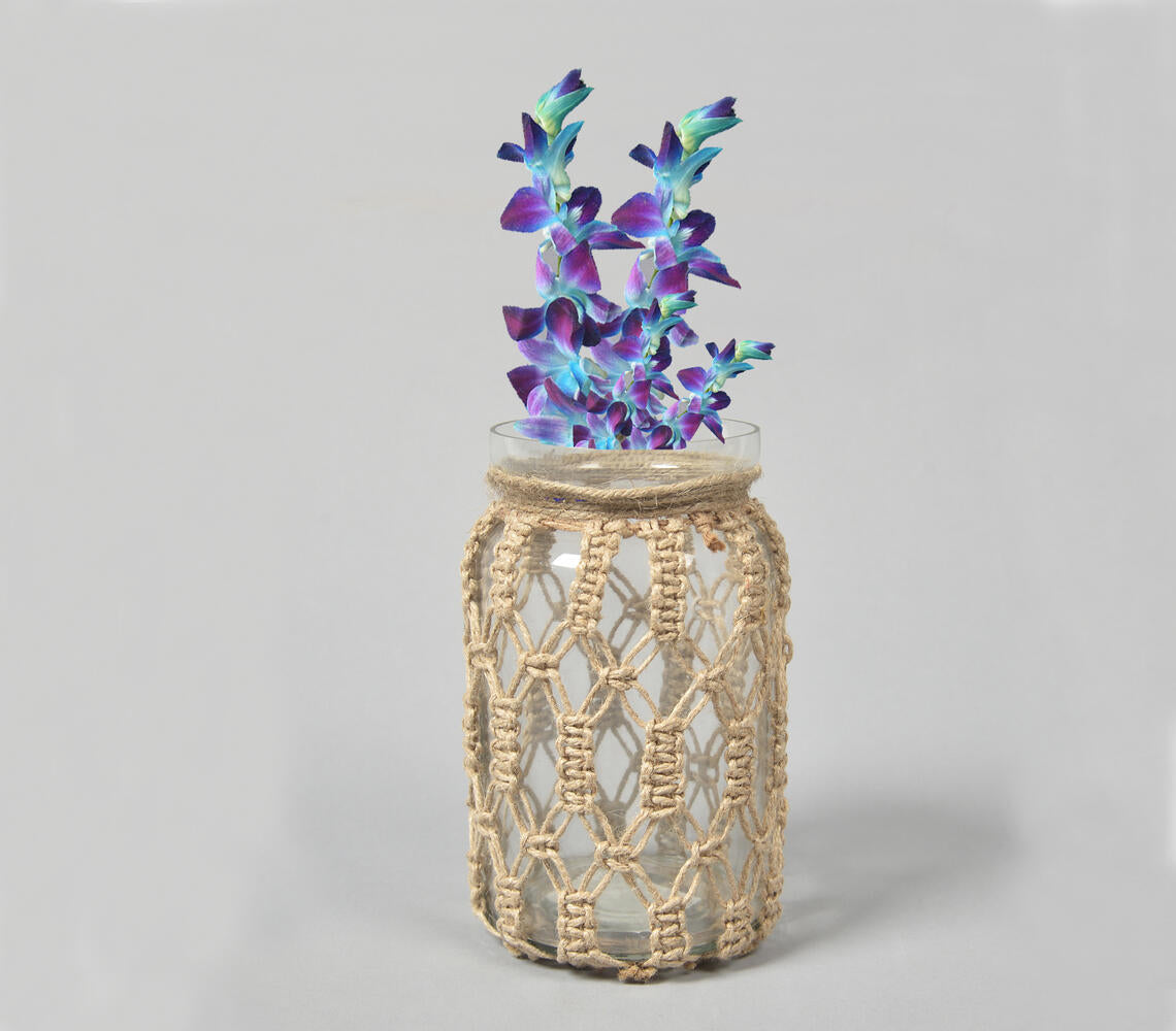 Hand Knotted Jute & Glass Jar Vase