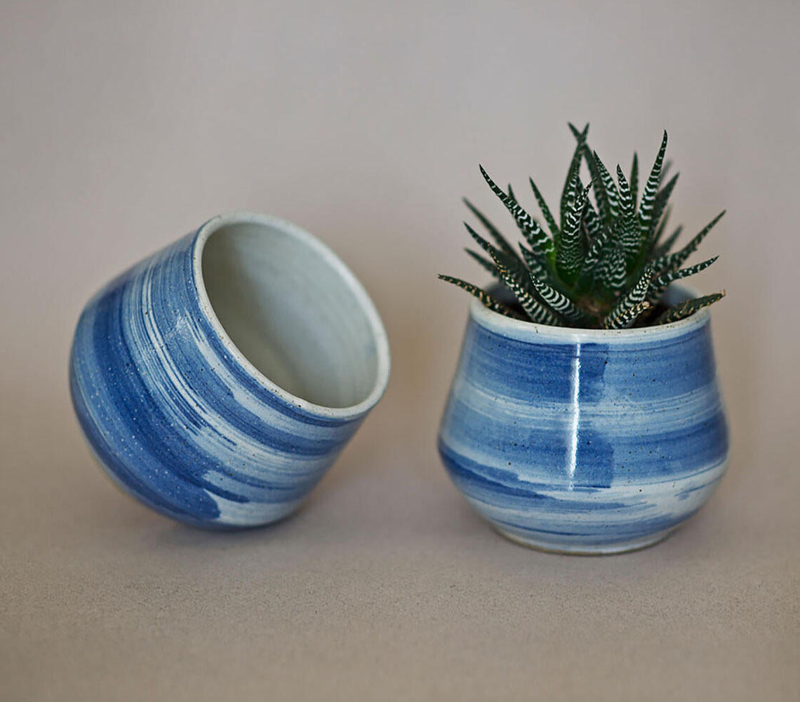 Ink Blue Ceramic Planters (set of 2)