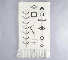 Handwoven Tribal Monochrome Fringed Wall Hanging Handwoven Tribal Monochrome Fringed Wall Hanging