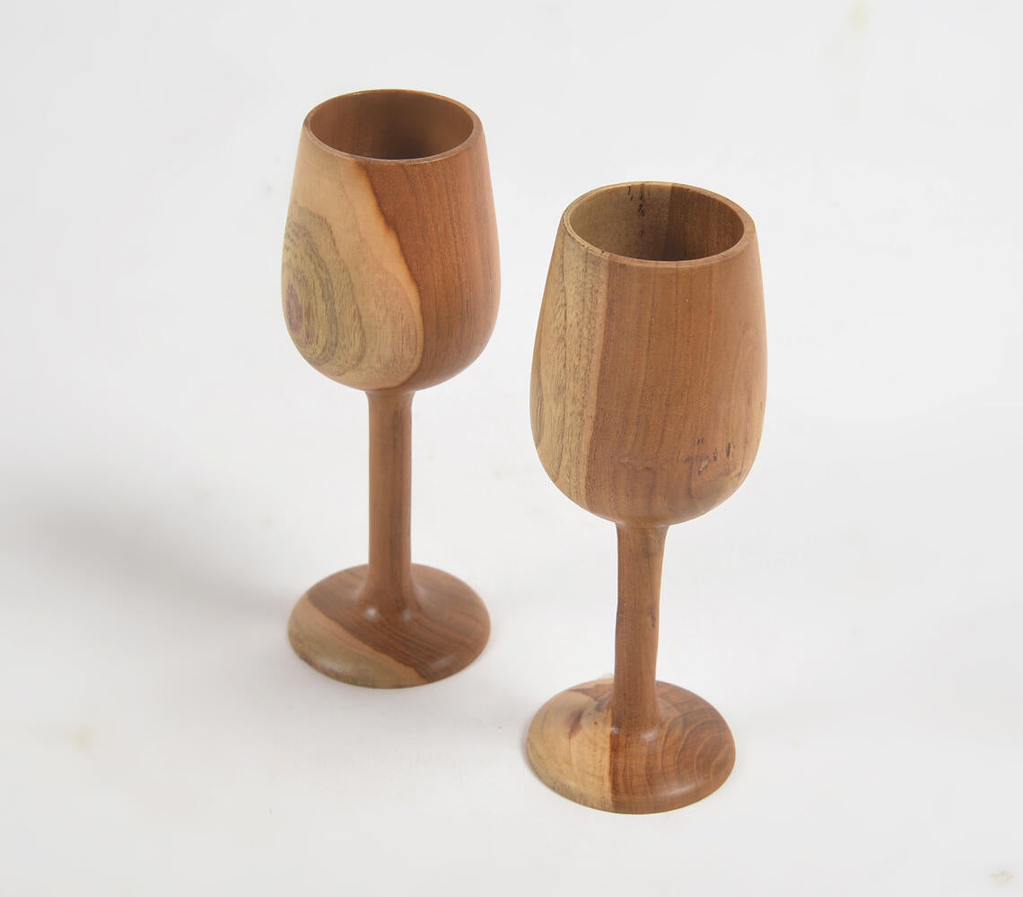 Acacia Wood Turned Wine Glasses (set of 2)