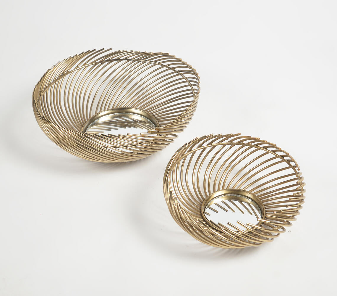 Antique Gold-Toned Iron Swirl Utility Bowls (set of 2)