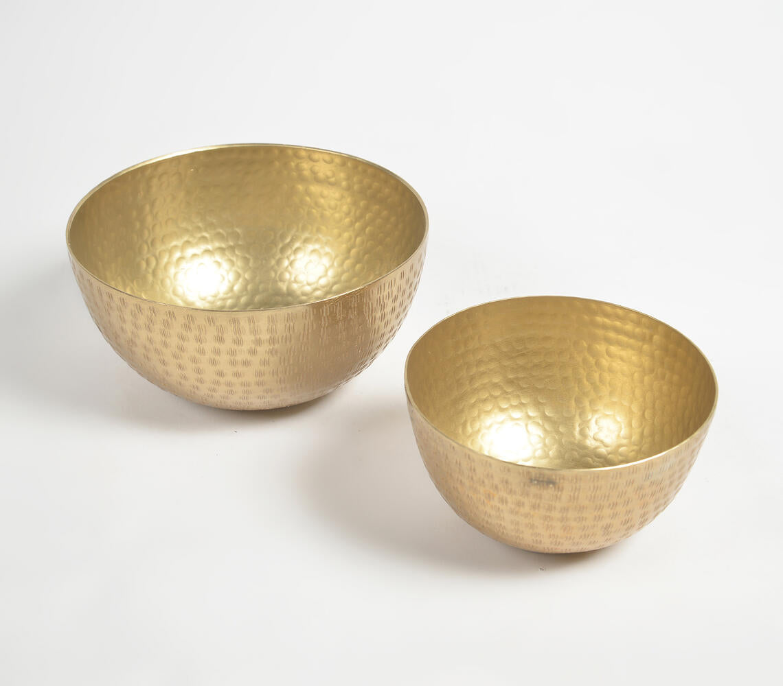 Hand Beaten Gold-toned Aluminium Nut Bowls (set of 2)