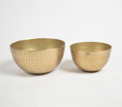 Hand Beaten Gold-toned Aluminium Nut Bowls (set of 2) Hand Beaten Gold-toned Aluminium Nut Bowls (set of 2)