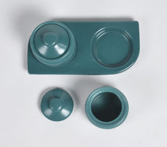 Pottery Ceramic Teal Tray & 2 Jars with Lids Pottery Ceramic Teal Tray & 2 Jars with Lids