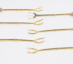 Hand Cut Moonstone & Brass Appetizer Forks (Set of 6) Hand Cut Moonstone & Brass Appetizer Forks (Set of 6)