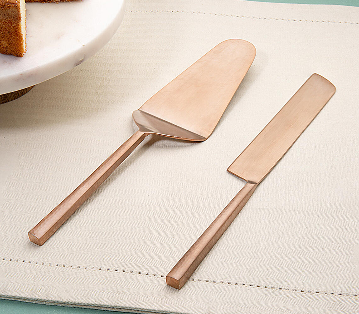 Hand Beaten Stainless Steel Cake Servers (Set of- 2)