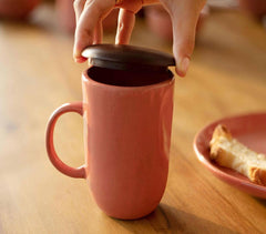Pink Minimal Ceramic Coffee Mug with Wooden Lid Pink Minimal Ceramic Coffee Mug with Wooden Lid