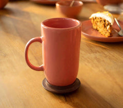 Pink Minimal Ceramic Coffee Mug with Wooden Lid Pink Minimal Ceramic Coffee Mug with Wooden Lid