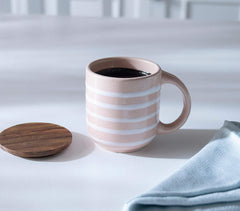 Striped Ceramic Mug with Wooden Lid Striped Ceramic Mug with Wooden Lid
