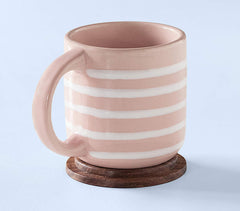 Striped Ceramic Mug with Wooden Lid Striped Ceramic Mug with Wooden Lid