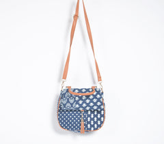 Floral Indigo Printed Handbag with Tassel Floral Indigo Printed Handbag with Tassel