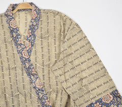 Colt Striped Block Printed Kimono with Floral Tie Up Belt Colt Striped Block Printed Kimono with Floral Tie Up Belt