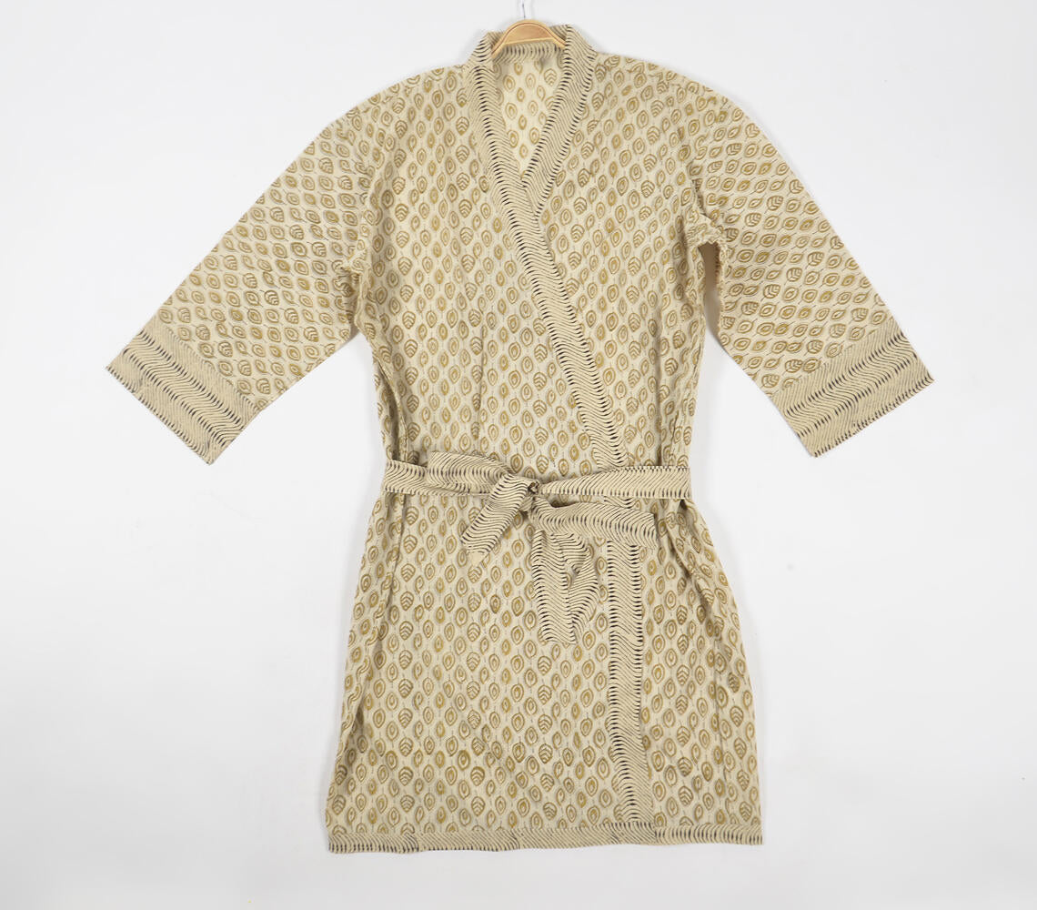 Leaf Block Printed Kimono with Colt Tie Up Belt