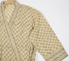 Leaf Block Printed Kimono with Colt Tie Up Belt Leaf Block Printed Kimono with Colt Tie Up Belt