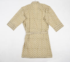 Leaf Block Printed Kimono with Colt Tie Up Belt Leaf Block Printed Kimono with Colt Tie Up Belt