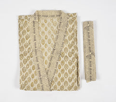Leaf Block Printed Kimono with Colt Tie Up Belt Leaf Block Printed Kimono with Colt Tie Up Belt