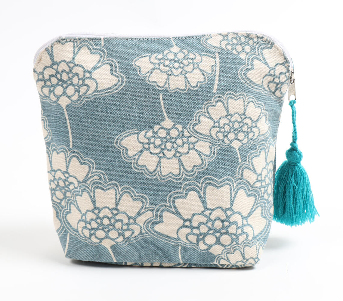 Floral Motif Print Blue Blue Pouch