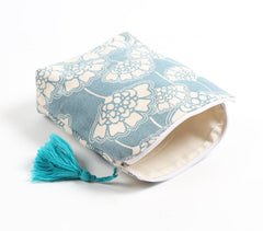 Floral Motif Print Blue Blue Pouch Floral Motif Print Blue Blue Pouch