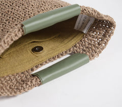 Natural fabric Flat handbag with Olive Handles Natural fabric Flat handbag with Olive Handles
