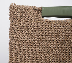 Natural fabric Flat handbag with Olive Handles Natural fabric Flat handbag with Olive Handles