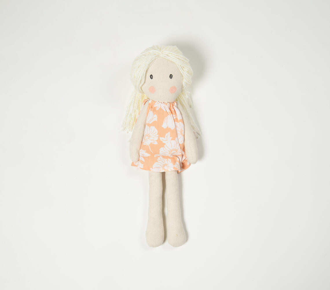 Handmade Blonde-Haired Plush Rag Doll