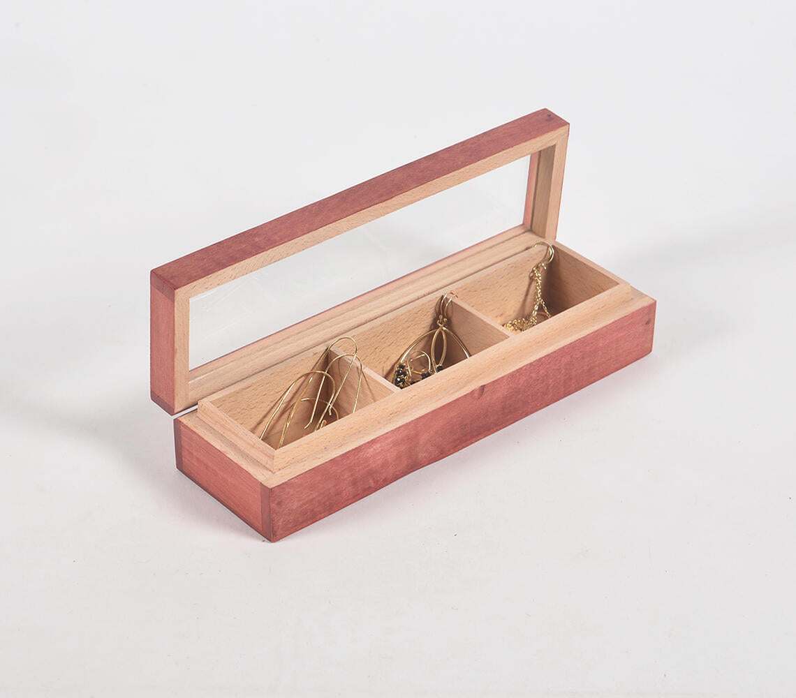 Hand Cut Steam Beech Wood Red Utility Box - 3 Compartments