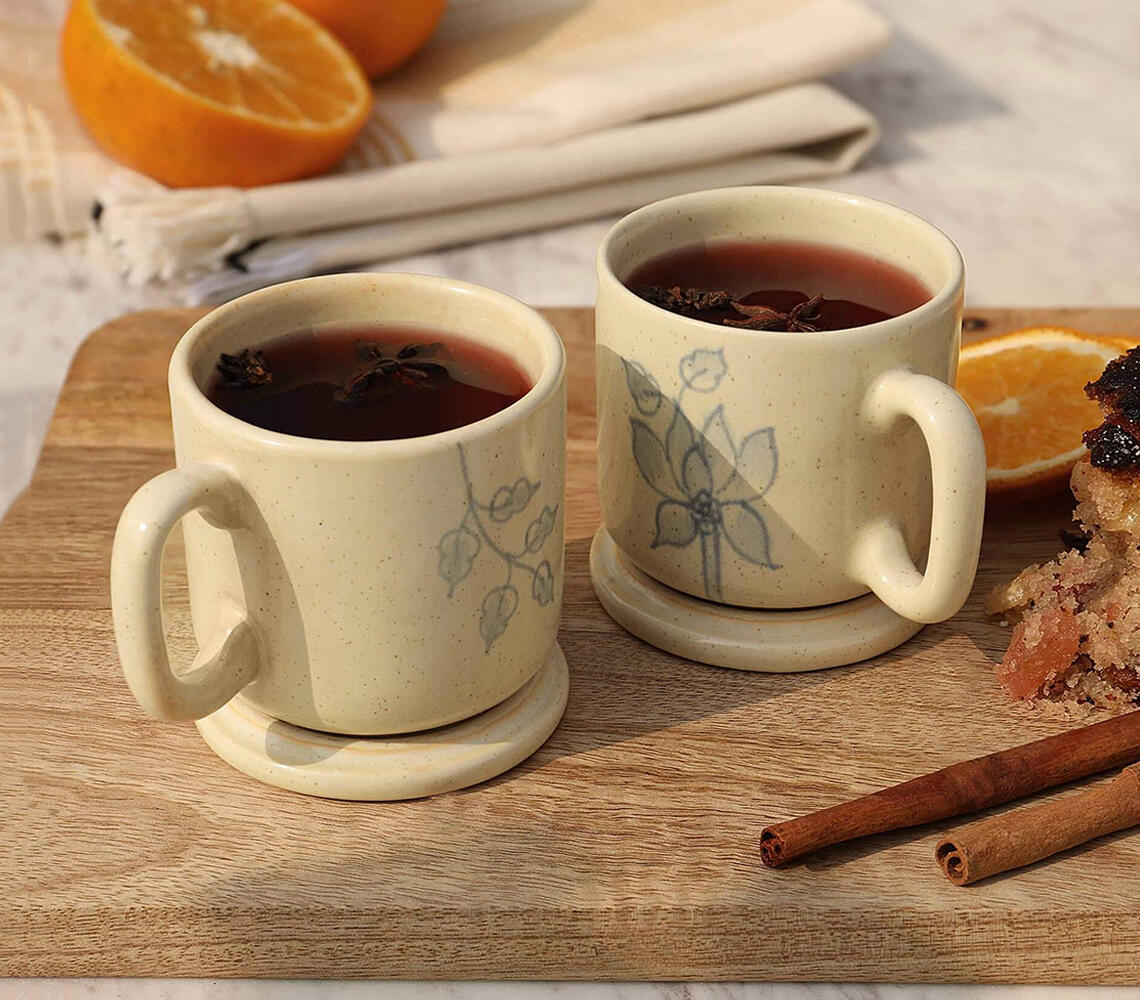 Fiore Ceramic Mugs with Lid (Set of 2)