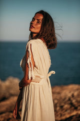 Helen Dress, Long Boho Organic Cotton Slit Dress