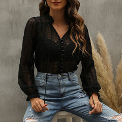 Elegant Lace V Neck Office Shirt