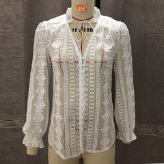 Elegant Lace V Neck Office Shirt