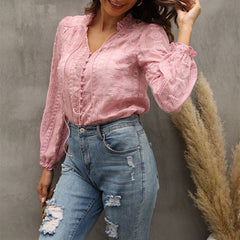Elegant Lace V Neck Office Shirt
