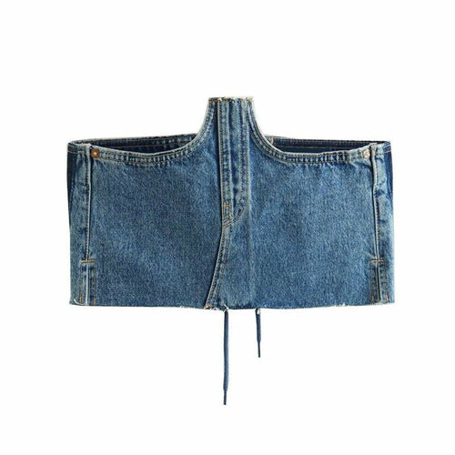 Sophisticated Denim Back Bandage Crop Top