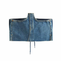 Sophisticated Denim Back Bandage Crop Top