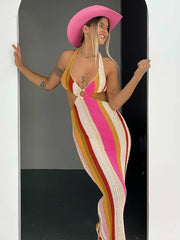 Seductive V-neck Knitted Bandage Maxi Dress
