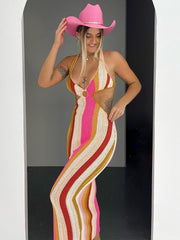 Seductive V-neck Knitted Bandage Maxi Dress
