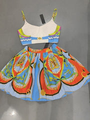 blue and white porcelain printed suspender Dress