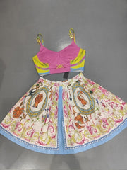 blue and white porcelain printed suspender Dress