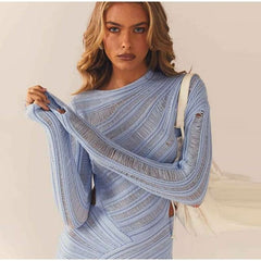 Hollow Out Long Sleeve Knitted Mini Dress