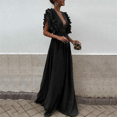 Ethereal V-Neck Chiffon Maxi Dress with Butterfly Sleeves