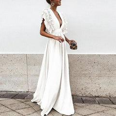 Ethereal V-Neck Chiffon Maxi Dress with Butterfly Sleeves