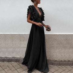Ethereal V-Neck Chiffon Maxi Dress with Butterfly Sleeves
