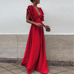 Ethereal V-Neck Chiffon Maxi Dress with Butterfly Sleeves