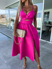 Elegant V-Neck Halter Swing Dress: Perfect for Summer Days and Stylish Events